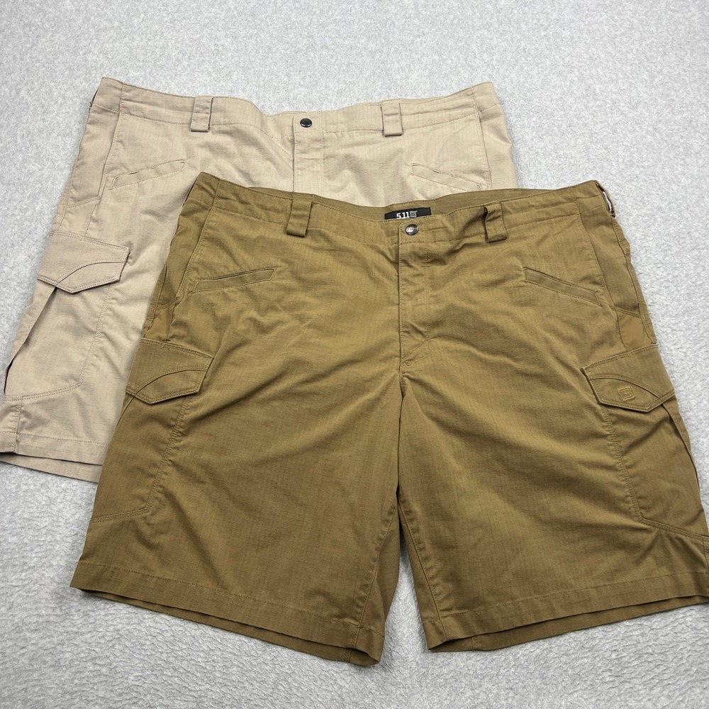 Lot of 2 5.11 Tactical Cargo Shorts Mens 44 Khaki Coyote Brown Ripstop Apex